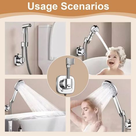 Support pommeau douche ventouse - 1 pièce, 360° rotatif, chromé - Argent - Convient pour douche, bras de douche Étiquette (1/5)
