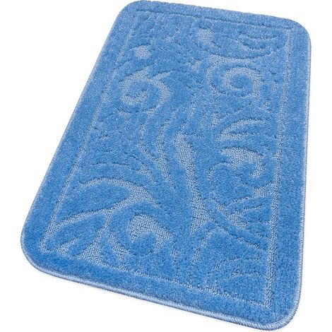 Tappeto Bagno Damascato Scendiletto Camera Barocca Morbido Assorbente Antiscivolo Azzurro - 50x80 Cm