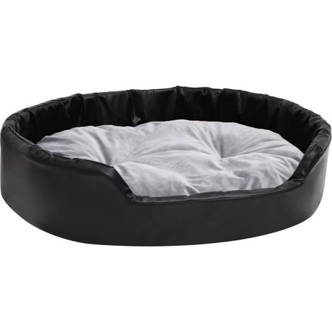 Lit chiens Noir et gris 90x79x20 cm Peluche et similicuir (1/5)