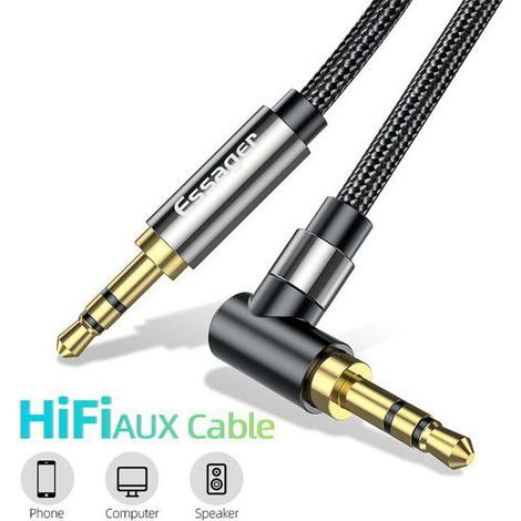 Smart Jack, Stereo Jack to Jack Audio Cable, 3.5mm Male to Male 90 Degree Braided Nylon Auxiliary Cable for Car Radios, Speakers, Tablets, MP3 Players, 1.5M (1/5)