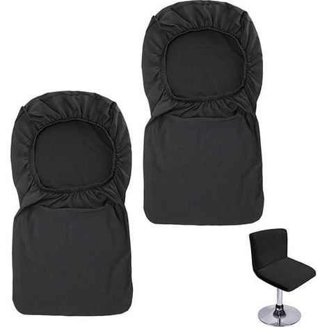 Lot de 2 Housses Tabouret de Bar Noir (Sans Chaises), Avec Dossier Élastique pour Chaise Pivotante Basse de Salle à Manger, Protège-Siège Extensible, Couvre-Siège Rotatif (1/5)