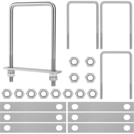 Lot de 4 vis à étrier en U M10 - 100 mm x 180 mm - Avec 8 contre-plaques - En acier inoxydable - Pour fixation de clôture, fixation de tuyau, remorquage de voiture (1/5)