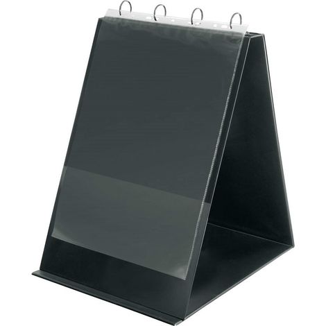 VELOFLEX 4133280 - Lavagna a fogli mobili da tavolo DIN A3 formato verticale, incl. maniche trasparenti, in PVC, supporto da tavolo per presentazione, lavagna a fogli mobili nera, raccoglitore ad anel