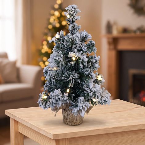 Árbol de Navidad Nevado 10 Luces LEDS Cálidas 30cm