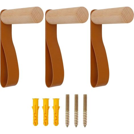 Patere Manteau, 3 Pièces Porte-Manteau Mural en Cuir Avec 3 Tiges de Suspension et 3 vis D'expansion, Crochets à vis Pour Suspendre les Vêtements de Maison et de Bureau (1/5)