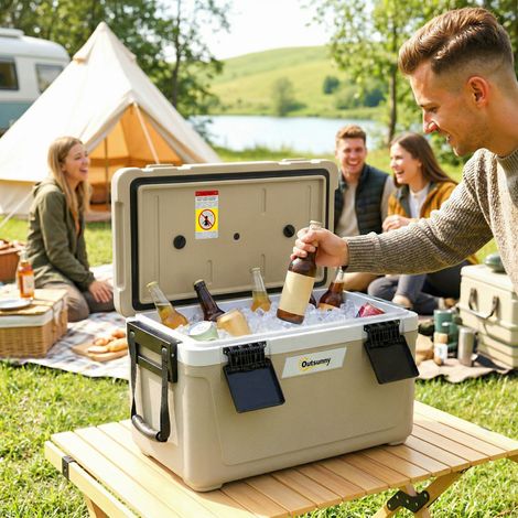 Boîte à frigo portable 42,6L isolée avec poignée, 66,6x38,5x40 cm, kaki. (1/5)