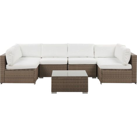 Garden Corner Sofa with Table 6 Seater BELVEDERE PE Rattan White