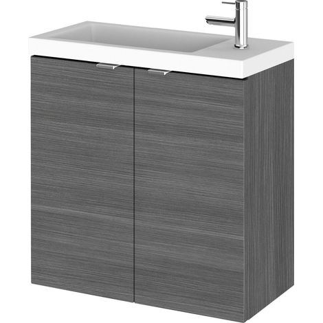 Alrewas Contemporary 2 Door Wall Hung Vanity Unit with Basin, Anthracite Woodgrain, 500mm