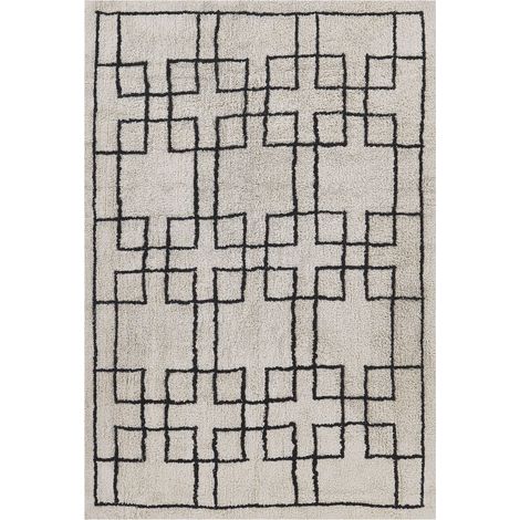 Tapis Scandinave Beige Coton Motif Géométrique 160x230cm Turhal