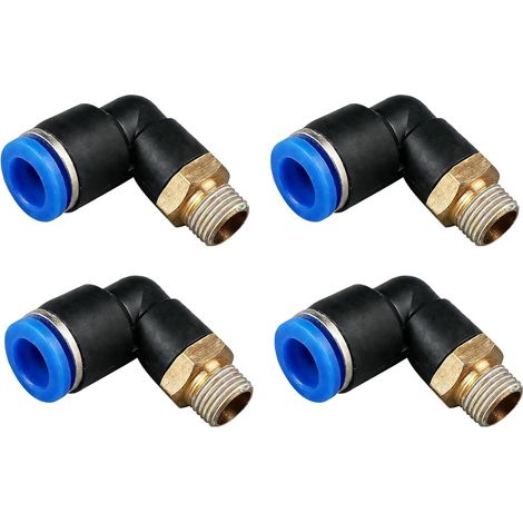 4 pcs Raccord, Coude 90°, Filetage 1/8", Tube 6mm, Pneumatique, Atelier