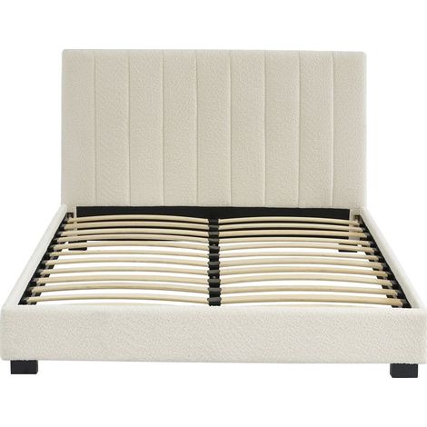Lit adulte avec tête de lit capitonnée en tissu bouclé écru 140x190 - William (1/5)