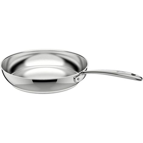 Poêle en Acier Inoxydable 18/10 Ø 24 cm, Casserole Induction, Gaz et Four jusqu'à 250 °C, Extérieur Poli et Intérieur Satiné, Poignée Rivetée, Fond 5 Couches (1/3)