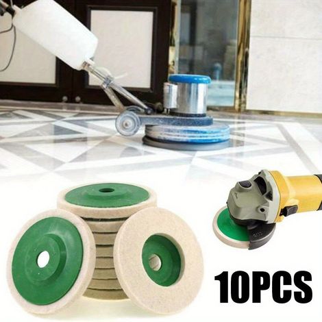 Ensemble de meuleuse d'angle avec disque vert de 100 mm de diamètre, roue de polissage en laine fine et roue de polissage en feutre.