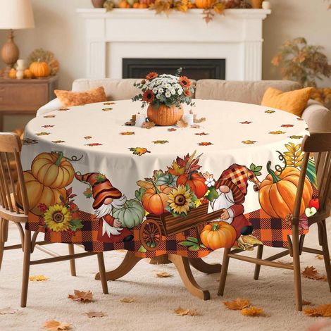 Nappe ronde Ø 180 cm motif automnal avec lutins et citrouilles