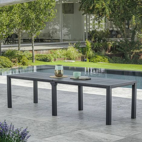 Dmora - Mesa de jardín Antico, Base de picnic, Mesa de comedor de jardín, Banco multiusos para exterior, 294x90 h75 cm, Antracita (1/5)