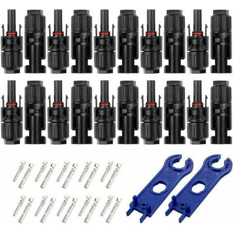 10 Paires MC4 Connecteur Mâle/Femelle pour Systèmes Photovoltaïques de Câble de Panneau Solaire, Panneaux Solaires Cable Accessoires, Imperméable - Noir (1/4)