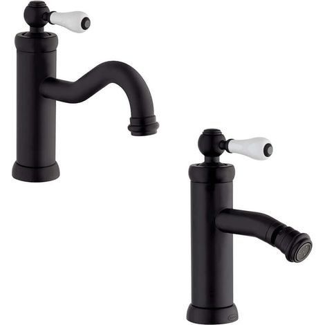Coppia rubinetti serie Tosca lavabo e bidet Jacuzzi Rubinetteria nero opaco per piletta click clack (1/5)