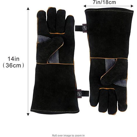 Gants résistants au feu et à la chaleur extrêmes,cuir avec coutures en kevlar, parfaits pour cheminée, poêle, four, grill, soudage, barbecue, mig, support à marmite, traitement des animaux(1 ensemble, (1/4)