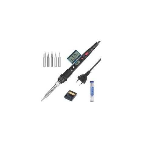 Kit saldatore elettrico da 80 W con temperatura regolabile (180℃-480℃) e interruttore ON/OFF visibile, 5 punte di ricambio per riparazioni quotidiane di saldatura e brasatura - Crezuo