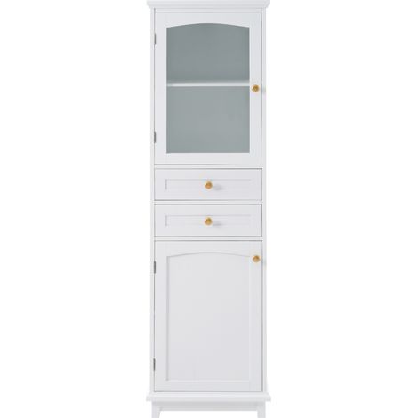 Mueble de baño 45 x 36 x 160 cm blanco en MDF y vidrio con 2 cajones y estantes regulables (1/5)