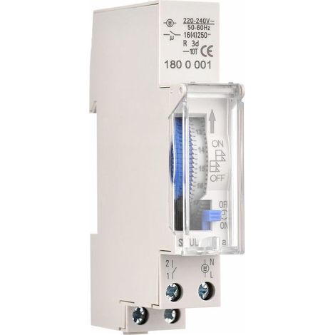 Horloge, sonnerie et minuterie pour tableau électrique Minuterie mécanique 24 heures, minuterie minimum de 15 minutes, montage sur rail, batterie intégrée, Sul180A AC220 - 240 V, gris - Sul180A AC220 (1/5)