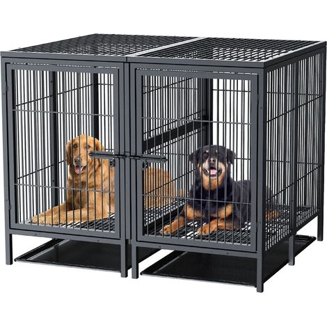 Cage pour Chien, 48" x 32" x 33", Matériau en Fer Résistant, Design à Double Porte, Plateaux Glissants Amovibles, Convient aux Grandes Races de Chiens (1/5)