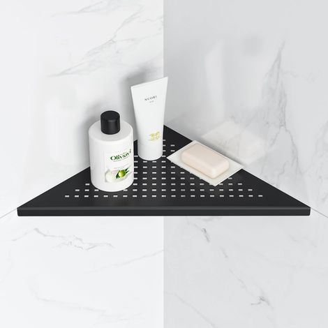 Etagère de Douche d'angle en Acier Inoxydable 304 Étagère Murale de Salle de Bain encastrée pour Les Murs carrelés 219 mm, Noir (1/5)