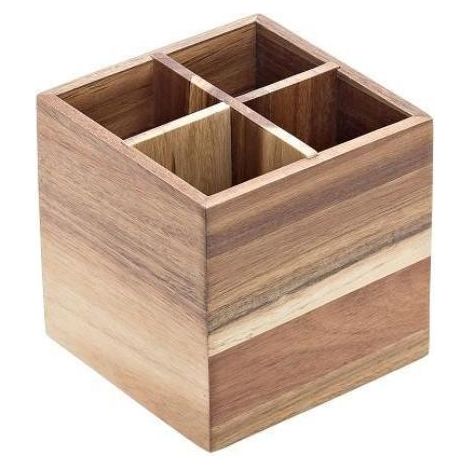 leone portacubiertos 4 compartimentos madera de acacia 15x15x15 cm (1/2)