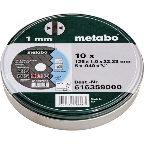 Metabo 616359000 Inox Discs In Metal Tin 125mm X 10