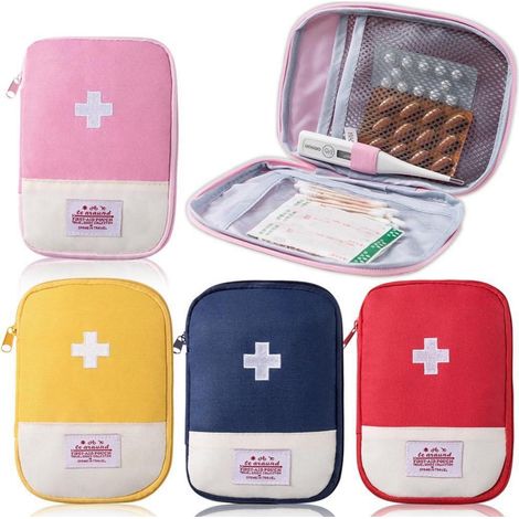 Medikamententasche 4er Set, Reiseapotheke leer, Erste Hilfe Tasche mit Fächern, 18x13cm, 4 Farben
