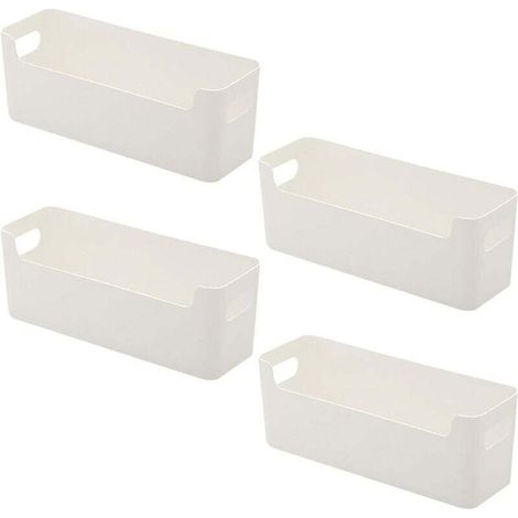 Aufbewahrungskorb, 4-teiliges Kunststoff-Aufbewahrungsset, U-Port Aufbewahrungskörbe und -boxen für Kosmetik, Schreibwaren, Socken, Unterwäsche, Datenkabel (Weiß, 25,5 x 8,5 x 8 cm)