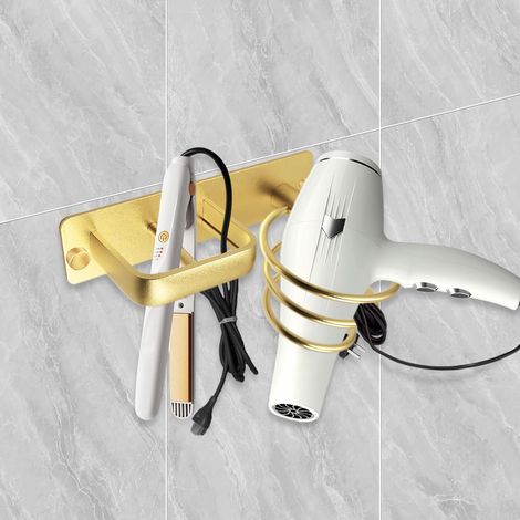 Porta asciugacapelli a spirale con organizer per cavi per bagno, oro (1/5)