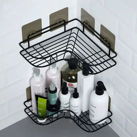 Étagère triangulaire de rangement pour salle de bain et cuisine (noir, lot de 2) (1/5)