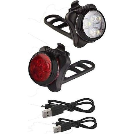 Lampe Velo - LED Rechargeable USB - Avant Blanc Arriere Rouge - Pour Velo Route VTT Enfant - Ensemble 2 Pieces (1/5)