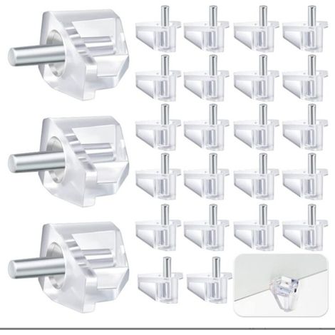 RHG 100Pcs Étagère Broches, 5mm Support D'étagère Etagere, Acier Galvanisé et Plastique Transparent, Taquets et Goupilles pour Planches en Verre ou en Bois d’Armoire de Rangement