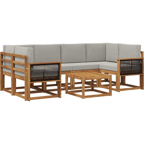 Conjunto de sofás de exterior 5 pcs Natural y Gris Claro vidaXL