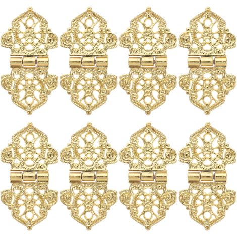 bisagras metálicas para cajas de madera, bisagras pequeñas decorativas para joyeros, repuesto para armarios, 5,22,8 cm, color dorado. (1/5)