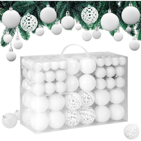 CASARIA® Set 100 palline di Natale composto da varie fantasie varie quantità varie taglie e colori bianco