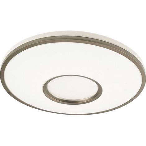 Plafonnier Perote 60W, finition blanc/cuir, 5880 lm, 49x49x8 cm, télécommande réglable