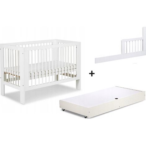 Lit bébé 120x60cm avec tiroir couleur et barrière de sécurité Blanc OLIVE Lit barreaux amovible (1/3)