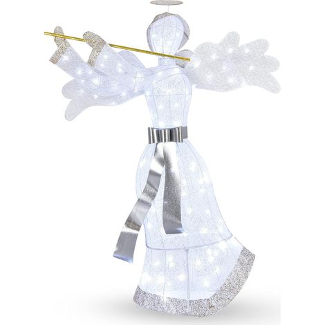 COSTWAY Angelo Natalizio Illuminato da Esterno, Decorazione Natalizia con 100 Luci LED, 4 Picchetti da Terra e 10 Fascette, per Giardino, Cortile e Prato (1/5)