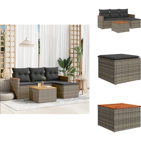 5-tlg. Garten-Sofagarnitur mit Kissen Grau Poly Rattan - Gartenmöbel Set - Outdoor Lounge - Rattan Gartenset - Gartenlounge - Balkonmöbel (1/5)