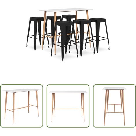 Tabouret de bar -  Ensemble de bar 7 pcs Blanc et noir (1/5)
