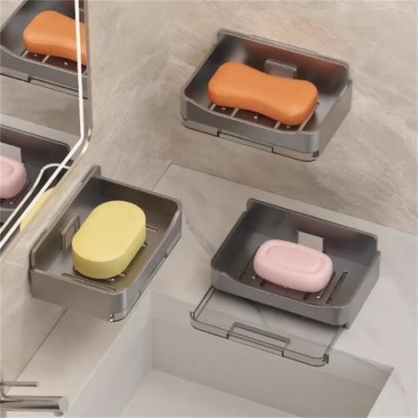 Set di 2 portasapone da parete per bagno con scarico, comodo ripiano portaoggetti 13,3×8,3×4,1 cm, facile installazione (1/4)
