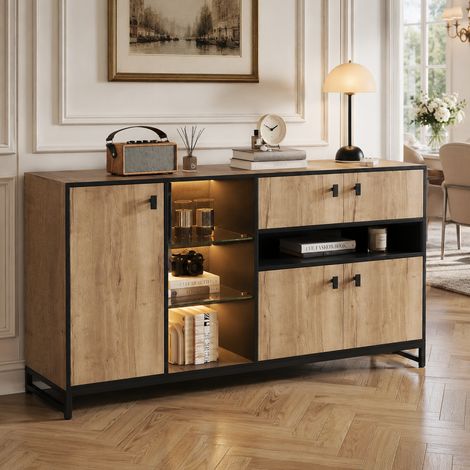 mobile contenitore 160x40x84,5 con ripiani vetro legno OKMYHOME (1/5)