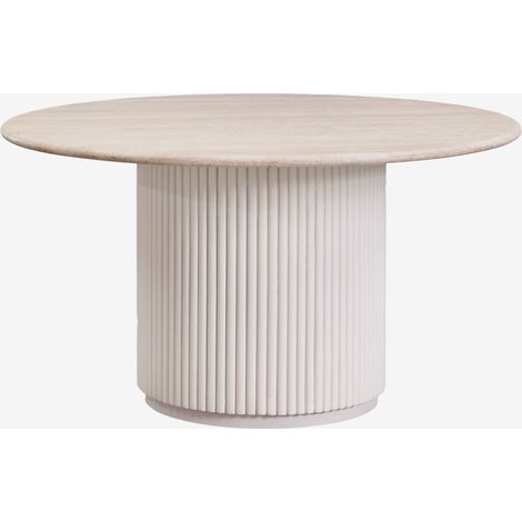 Mesa de comedor redonda en piedra natural y madera de mango Giselda SKLUM             