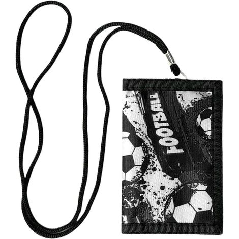 Portafoglio per bambini, con design a tema calcio e cordino, colore nero. (1/5)
