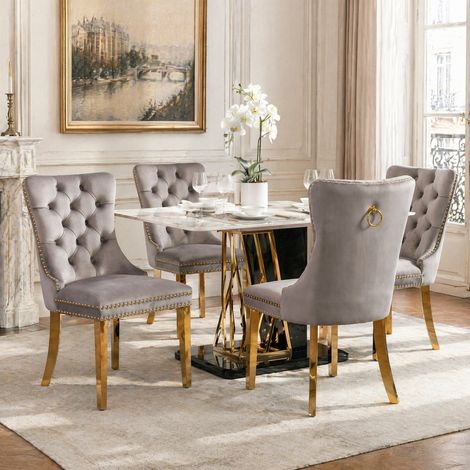 Lote de 2 sillas de comedor 62x50x95 cm de terciopelo gris ajustables FloraGrace (1/5)