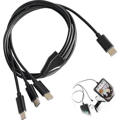 Cable divisor USB-C de 1 m, USB tipo C a tres conectores tipo C, cable de carga y datos para smartphones, tablets y portátiles, diseño duradero y portátil. (1/5)