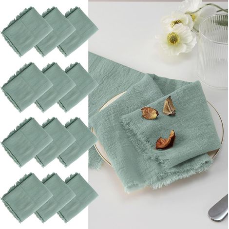 12 serviettes table 45x45 cm avec franges – lin lavable – Vert – pour hôtels, mariages, fêtes